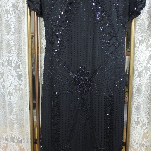 Vintage 1980's Womens Black Beaded Lillie Rubin Cocktail Dress-Size Small-PMNAT1 - Picture 1 of 13
